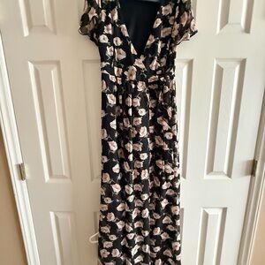 Forever 21 Black and Pink Floral Maxi Wrap Dress